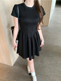 Bjlxn 2000s Vintage Clothing Y2k Black Dress Women Even Party Design Dress French Elegant Outwear Chic Korean Fashion Short Sleeve