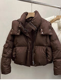 Bjlxn Women Puffer Jacket Winter Warm Thick Long Sleeve Oversized Hooded Short Parkas Mujer Female Solid Loose Crop Coat Outwear