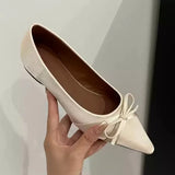 Bjlxn New Women's Ballet Shoes Shallow Slip on Bow Flats Loafers Shoes Ladies Casual Outdoor Ballerina Shoes Low Heels Solid Color