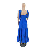 Bjlxn Ruffle Maxi Pleated Dress Lady Sexy Party Bodycon Beach Wear Dresses Women Summer Elegant Luxury Birthday Long Blue Dresses