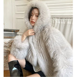 Bjlxn Winter Faux Fur Coat Women Hooded Loose Long Sleeve Outerwear High Street Luxury Fur Jacket Female Fashion Overcoats 2024 New