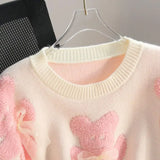 Bjlxn Cartoon Pink Women Sweaters Bows Autumn Winter Korean Fashion Sweet Pull Femme Kawaii Loose Warm Retro Pullovers