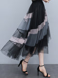 TIGENA Fashion Patchwork Tulle Long Skirt Women 2023 Spring Summer Elegant High Street Mesh High Waist Pleated Midi Skirt Female