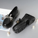 Bjlxn 2024 Spring Female Shoes Women Fashion Mary Jane Round Toe Flats Loafers Oxfords Platform Casual Metal Chain Buckle Heels Black