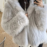 Bjlxn Winter Faux Fur Coat Women Hooded Loose Long Sleeve Outerwear High Street Luxury Fur Jacket Female Fashion Overcoats 2024 New