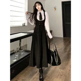 French Hepburn Style Suspender Dress Women's Spring and Autumn New Style All-match Waist Slimming Design Shirt Two-piece Skirt