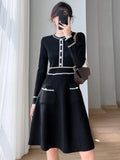 Bjlxn Spring Vintage  Party Dresses Women Elegant Slim Knitted Midi Dress A-line Lady Korean Fashion Autumn Vestidos Mujer