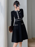 Bjlxn Spring Vintage  Party Dresses Women Elegant Slim Knitted Midi Dress A-line Lady Korean Fashion Autumn Vestidos Mujer