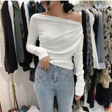 2023 Slim White Tshirt Black Red Woman T-shirt Sexy Plain Clothing Off Shoulder Top for Women Aesthetic Korea Stylish Funny Tee