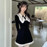 Bjlxn Woman Winter Spring New Elegant Velvet Patchwork Mini Dresses Lady Party Fashion One Piece Clothes