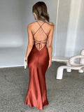 Bjlxn Satin Backless Maxi Dress For Women Autumn New Spaghetti Strap Sleeveless Bodycon Long Dress Vestido Clubwear