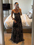 Bjlxn Vacation Holiday Sexy Leopard Print Backless Women Sling Dress Elegant Sleeveless Pleated Hem Robes 2025 Female Beach Vestidos