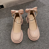 Bjlxn Women Thick Platform Mary Janes Lolita Shoes Party Pumps Summer 2024 New High Heels Sandals Bow Chain Mujer Shoes Oxford Zapatos