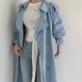 Bjlxn Women Long Trench Coat New Spring Autumn Casual Lapel Double Breasted with Belt Loose Coat Office Lady Korean Fashion Outerwear