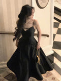 Bjlxn Elegant Solid Princess Evening Party Dress French Romantic Black Big Hem Graduation Dresses Korean Summer Strap Wedding Vestidos