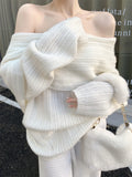 Autumn Design Sexy White Knitted Sweater Women Long Sleeve Pure Color Korean Fashion Y2k Clothing Elegant Pullover Female