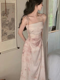 Summer Women Spaghetti Strap Elegant Midi Satin Dresses Wedding Evening Birthday Holiday Backless Prom Clothes New