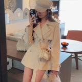 Bjlxn Elegant Lapel Blazer Coats Women Autumn New Double Breasted British Style Jacket with Belt Casual Korean Fashion Outerwear