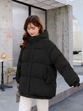 Bjlxn Women Short Jacket Winter Thick Hooded Cotton Padded Coats Female Korean Loose Puffer Parkas Ladies Oversize Outwear