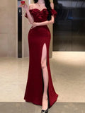 Bjlxn Sexy Bodycon Long Dresses for Women Wedding Evening Party Prom Robe Ruffles Slash Neck High Split Hollow Out Summer New Vestido