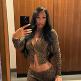 Bjlxn Crop Leopard Tops 2 Piece Pant Set Sexy Outfits Joggers Women Tracksuits Bodycon Elegant Sexy Club Wear Two Piece Pant Sets