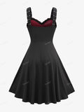 Bjlxn Plus Size Lace Up Cross Ruffles Vintage Dress Women Spring,Summer Sleeveless Dresses Oversize Straps Knee-Length Vestido