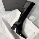 7CM Women Long Boots High Quality Leather Patent Leather Ladies Zip Knight Boots Fashion High Heel Knee-high lady Boots