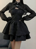 Bjlxn Black Sexy Lolita Dress Women Gothic Vintage Mini Dresses Harajuku Halloween Cosplay Costumes Long Sleeve Fairy Dress