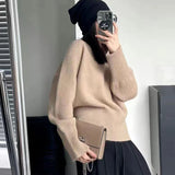 Bjlxn Korean Style Fashion Casual Solid Color Round Neck High Quality Pullover Sweater Retro Elegant Popular Long Sleeved Women's Top