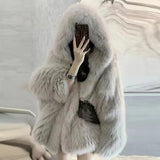 Bjlxn Winter Faux Fur Coat Women Hooded Loose Long Sleeve Outerwear High Street Luxury Fur Jacket Female Fashion Overcoats 2024 New