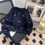 Bjlxn Women Autumn Winter Fashion Loose Sweet Button Solid Color Sweater Women Clothes Young Style Jacquard Loose Long Sleeve Cardiga