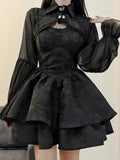 Bjlxn Black Sexy Lolita Dress Women Gothic Vintage Mini Dresses Harajuku Halloween Cosplay Costumes Long Sleeve Fairy Dress