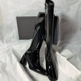 7CM Women Long Boots High Quality Leather Patent Leather Ladies Zip Knight Boots Fashion High Heel Knee-high lady Boots