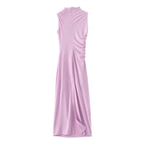 Bjlxn  Spring And Summer Women's New Fashionable Temperament Solid Color Pleated Decorative Dress