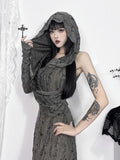 Bjlxn Desert Punk Midi Dress Women Mall Goth Streetwear Harajuku Y2k E-girl Cyber Hooded Dress Vintage Hipster Casual Dress