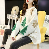 Christmas Autumn All-match Tie Flowers Christmas O-neck Long Sleeve Pullovers Women Clothing Korean Printing Sweater Female