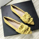 Bjlxn Flat Shoes for Women Suede Velvet Spring Summer Casual Shoes Women Flats Bow Flower Pointed Scoop Shoes Slip on Size 33 34 43