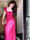 2024 Summer Elegant Women Sweet Party Midi Holiday Dresses Casual Female Lace Up Robe