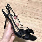 2024 Summer Ladies Sexy Ladies High Heels Sandals Solid Color Bows Large Size 34-40 Stiletto High Heels Open Toe Comfortable