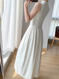 Bjlxn Spring Summer New Casual Elegant Sleeveless Knitted Midi Dress Slim Elegant Ladies  Robe