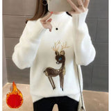 Cute Women Sweater Korean Reindeer Ugly Christmas Sweater Winter Warm Sweaters Fluffy Cashmere Jumper Turtleneck Pullover