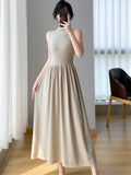 Bjlxn Spring Summer New Casual Elegant Sleeveless Knitted Midi Dress Slim Elegant Ladies  Robe