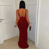 Bjlxn Sequin Velvet Dress Mesh Party Evening Elegant Dress Women Winter Clothes Luxury Sexy Bodycon Prom Long Dresses