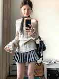 Bjlxn Korean Style Sexy Off Shoulder Sweater Women Sweet Elegant Long Sleeve Knitted Pullover Cute Fashion Slim Up Sweaters