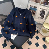 Bjlxn Women Autumn Winter Fashion Loose Sweet Button Solid Color Sweater Women Clothes Young Style Jacquard Loose Long Sleeve Cardiga