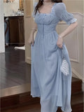 Bjlxn 2024 Summer Elegant Women Sweet Party Midi Holiday Dresses Casual Female Lace Up Robe