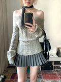 Bjlxn Korean Style Sexy Off Shoulder Sweater Women Sweet Elegant Long Sleeve Knitted Pullover Cute Fashion Slim Up Sweaters