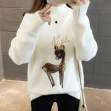 Cute Women Sweater Korean Reindeer Ugly Christmas Sweater Winter Warm Sweaters Fluffy Cashmere Jumper Turtleneck Pullover