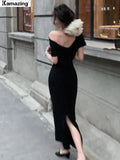 Bjlxn Women Elegant Long Dress Summer Fashion Off Shoulder Chic Bodycon Evening Party Dresses Korean One Piece Clothing