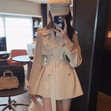 Bjlxn Elegant Lapel Blazer Coats Women Autumn New Double Breasted British Style Jacket with Belt Casual Korean Fashion Outerwear